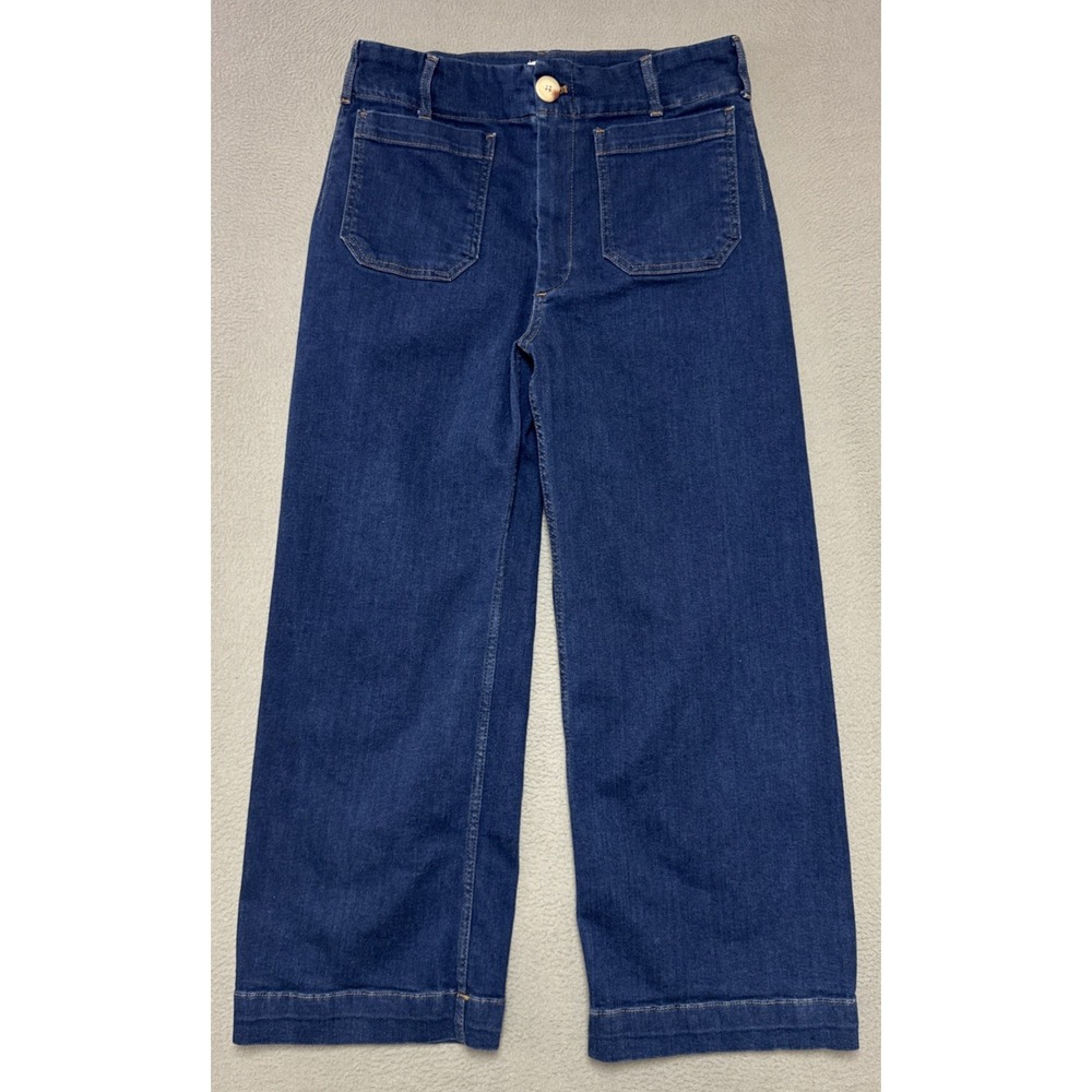 Maeve Anthropologie The Colette High Rise Wide‎ Leg Cropped Jeans Dark Wash 32T